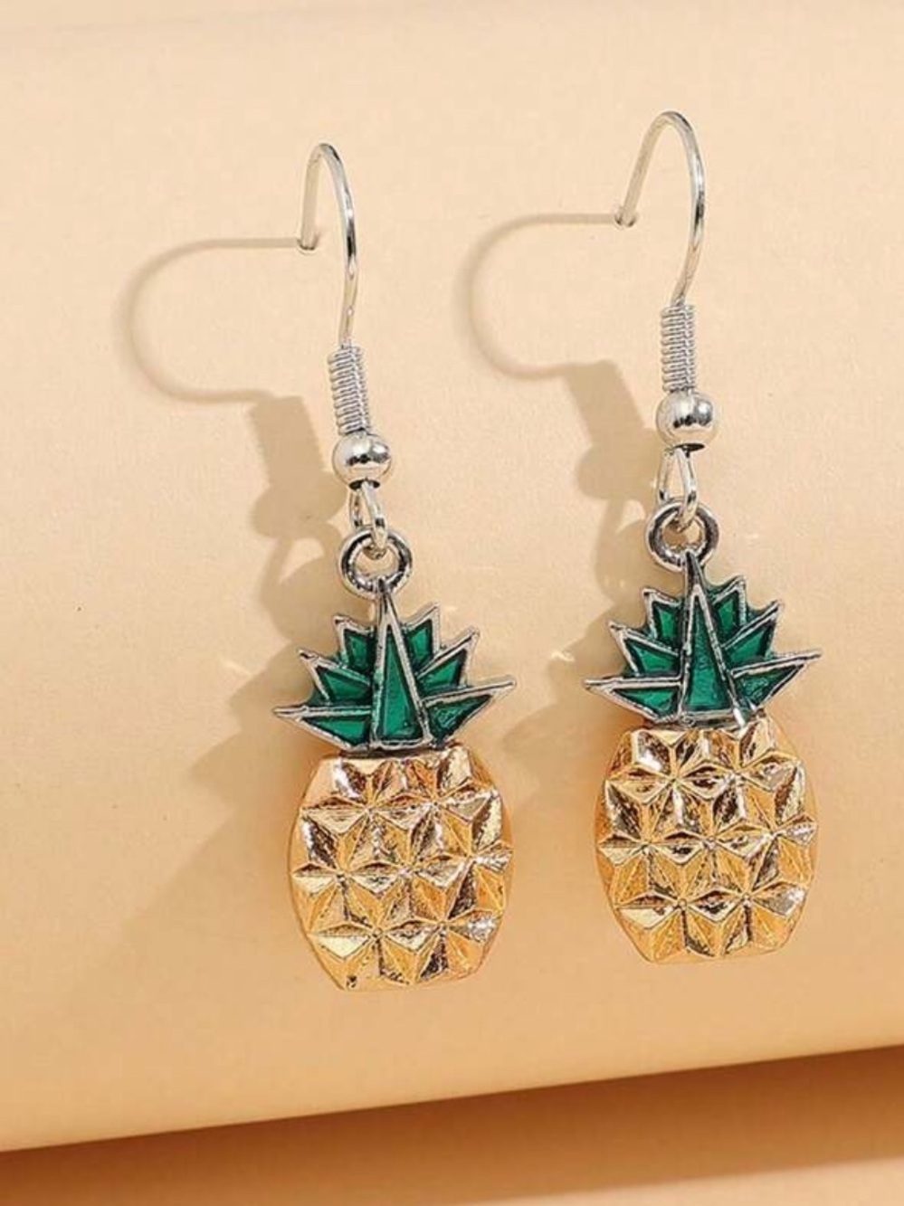 Gold and‎ Green Pineapple Dangle Earrings